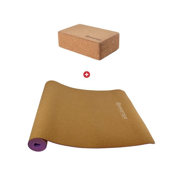 Akn set MASTER - Korkov podloka na cvienie Yoga 4 mm + jga kocka Yoga Block 23 x 15 x 7,5 cm