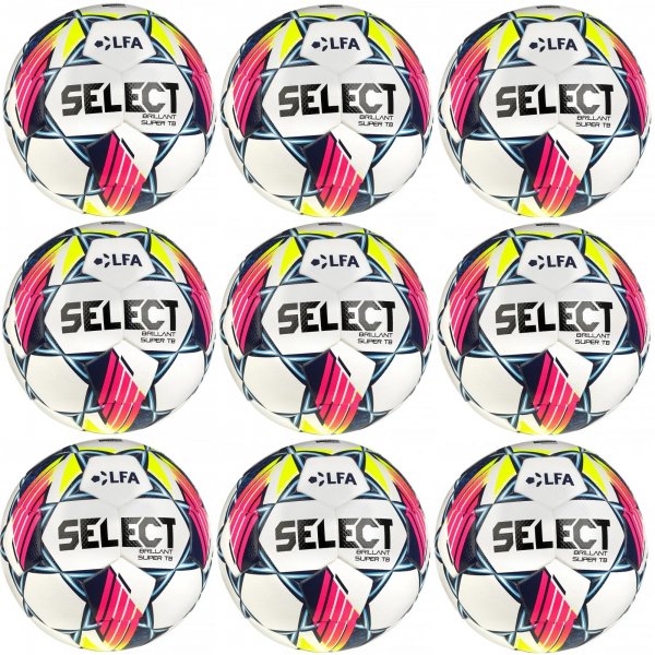 Vhodn akn set - 9x Futbalov lopta SELECT FB Brillant Super TB SK Chance Liga 2024/25 5 bielo-modr