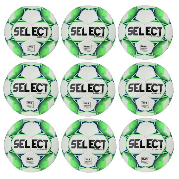 Vhodn akn set - 9x Futbalov lopta SELECT FB Stratos 5 - bielo-zelen